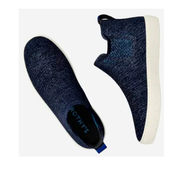 Rothy's Blue Metallic Lattice Stitch Chelsea Sneakers High Tops Shoe Size 7.5 - Picture 2 of 12